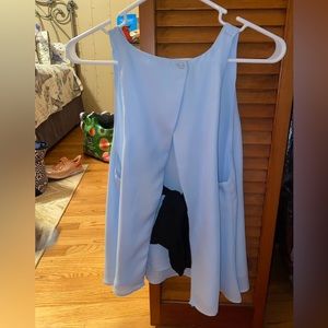 Blue Top with Black Tie